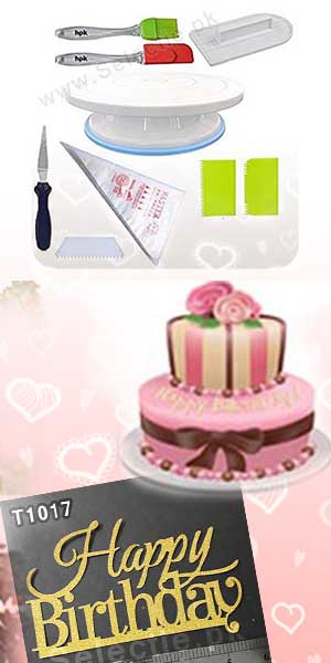 Baking Tools, ingredients, and Customized Cakes in fondant