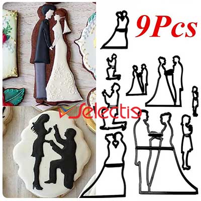 Wedding Couple 9Pcs Black Cake Cookie Cutter