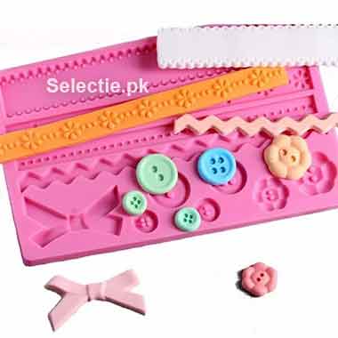 Bow Button Lace Zigzag Ribbon Pattern Flower Silicone Molds