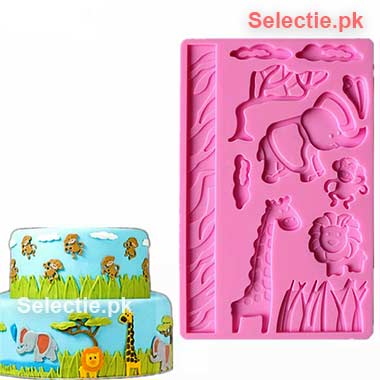Animals Zoo Giraffe Lion Elephant Deer Grass Cloud Monkey Silicone Molds