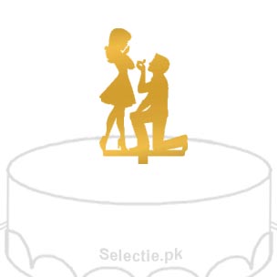 Diamond Ring Propose Kneel Couple Cake Topper