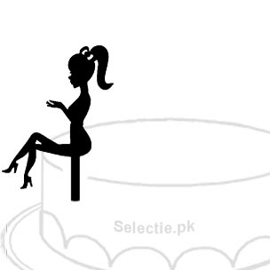 Glamour Lady Girl Sitting On Side Cake High Heals Silhouette Topper